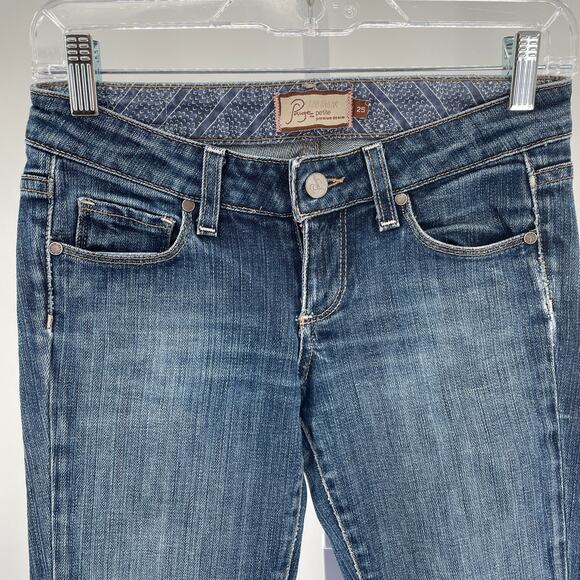 Paige Petite Premium Denim Lauren Canyon Blue Flared Lo Rise Distressed Jeans 25 - Picture 4 of 13